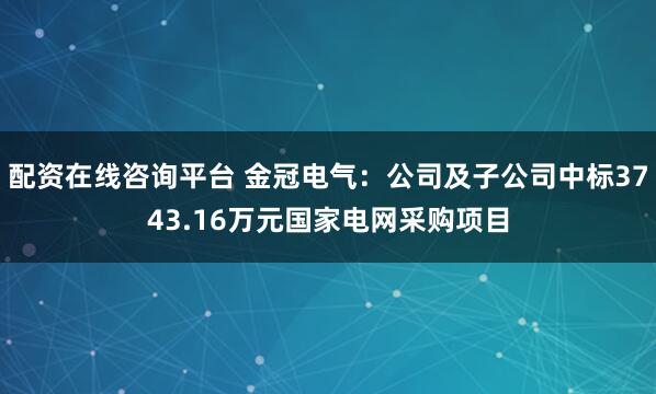 配资在线咨询平台 金冠电气：公司及子公司中标3743.16万元国家电网采购项目